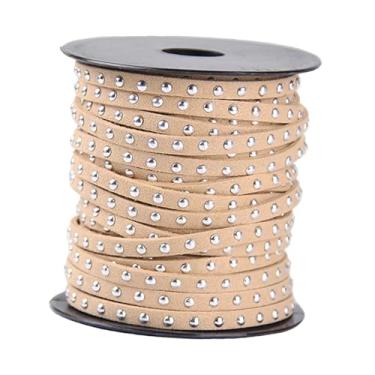 Imagem de Tachiuwa Cordão de camurça sintética cravejado, 20 jardas, faça você mesmo, liga semicircular com rebites, fita de cordão para bolsas, decoração de casa, Bege Prateado