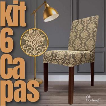 Imagem de Kit 6 Capa de Cadeira Linha Premium Imperial Romana Marrom/Areia - OK 