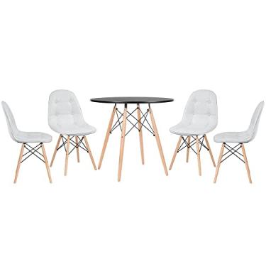 Imagem de Loft7, KIT - Mesa Eames 80 cm preto + 4 cadeiras Eames Botonê cinza claro