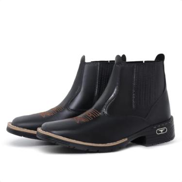 Imagem de RMP Shoes Bota Texana Masculina em Couro Sintético, Cano Baixo, Preta, Casual, Bico Fino, Sola de Borracha, Forro Têxtil (Padrão, BR, Adulto, Numérico, 40)
