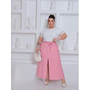 Imagem de Saia Longa Plus Size com Fenda Frontal e Cinto de Amarração  Tecido Se