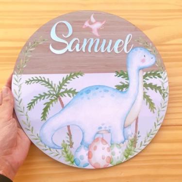 Imagem de Porta Maternidade Dinossauro mdf Nome Espelhado