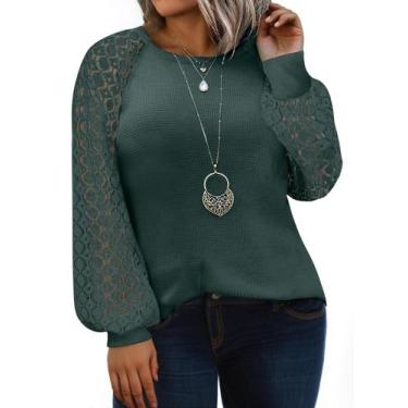 Imagem de Blusa feminina Eytino plus size raglan de manga comprida verde 1X