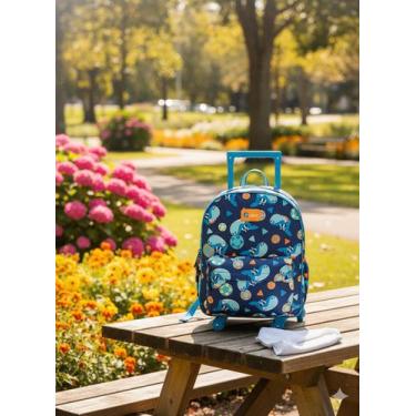 Imagem de Mochila Escolar Puket Tubarão Futevôlei 18L Compacta E Estilosa Azul