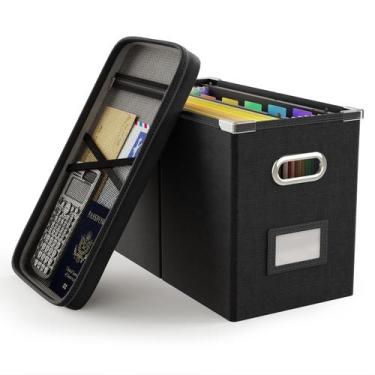 Imagem de Caixa organizadora de arquivos Oterri preta 27x21x34 cm com tampa