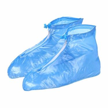 Imagem de HARFINGTON Capa impermeável para sapatos XXXL (EUA 9) antiderrapante PVC reutilizável galochas protetores de sapato de chuva W zíper para homens mulheres chuva ao ar livre, azul
