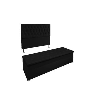 Imagem de Kit Cabeceira Calçadeira Baú Casal 140 Cm Suede Preto