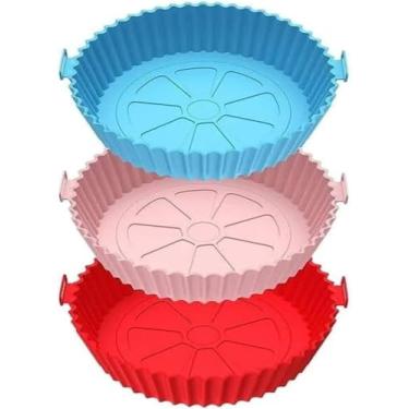 Imagem de Kit 3 Formas de Silicone Redonda 20 cm para Air Fryer – Antiaderente, Reutilizável, Resistente ao Calor, Livre de BPA – Forro Cesta Assadeira Flexível