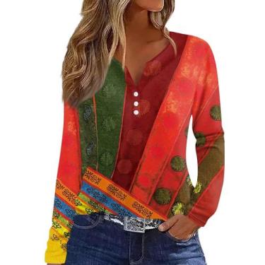 Imagem de Camisa feminina COTECRAM com decote em V, manga comprida, folgada, ver