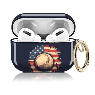 Imagem de Capa compatível com AirPod Pro 2ª/1ª geração 2023/2022/2019, capas fofas com chaveiro dourado para Air Pod Pro 2 e 1, para homens, mulheres e meninas (bandeira americana de beisebol)