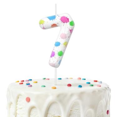 Imagem de Velas de aniversário para bolo, velas número 7, decorações de aniversário, artigos de festa, pintura artística para decoração de festa temática para meninos e meninas (número 7)