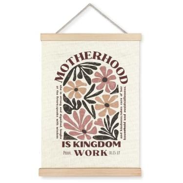 Imagem de YTRGI Boho Floral Christian Wall Art Decor, Presentes Cristãos para Mãe, Motherhood Is Kingdom Work Bible Verses Poster Frame para Casa Quarto Sala de Oração Igreja, 30 x 40 cm