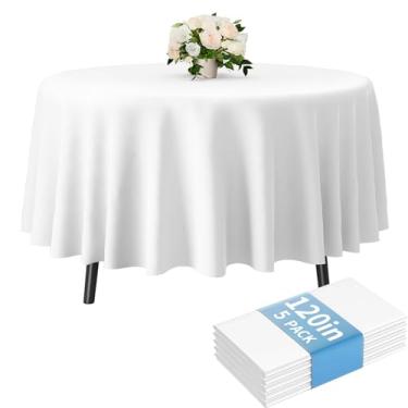 Imagem de Fixwal Pacote com 5 toalhas de mesa de plástico premium de 304,8 cm, capa de mesa redonda de plástico - Branca