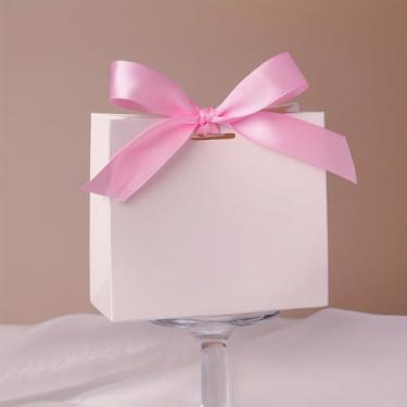 Imagem de 5 peças de caixa de lembrancinhas de casamento com fita de laço - mini sacos de presente de papel, lembrancinhas de chá de panela para convidados, aniversário, dia das mães, Natal, Halloween e