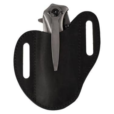 Imagem de Coldre com bainha de cinto em couro, suporte multiferramentas de couro bovino com bolsa tática dobrável para faca e passador de cinto, organizador para transporte diário