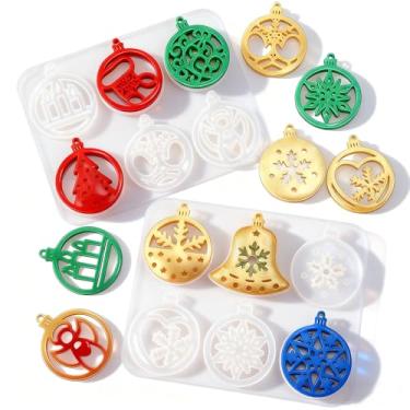 Imagem de Kit de fabricação de moldes de silicone com pingente de resina de Natal, 2 peças, enfeite de floco de neve, fofo, feito à mão, resina epóxi, sabonete, chaveiro, moldes de fabricação de velas para