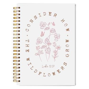 Imagem de Welshower Caderno cristão floral rosa 13 x 20 cm, caderno de diário inspirador da Bíblia para anotações, considere como as flores silvestres crescem em espiral de capa dura