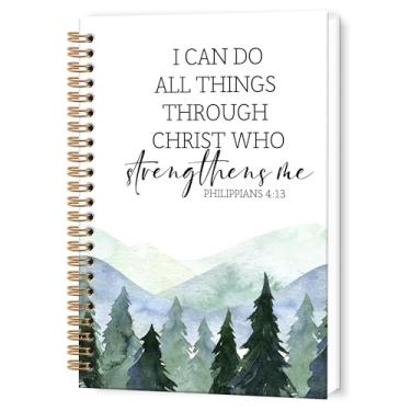 Imagem de TWRVI Caderno espiral cristão I Can Do All Things, caderno com versículo bíblico da montanha da floresta para material de escritório escolar da igreja, cadernos de escrituras de oração, 14 x 21 cm