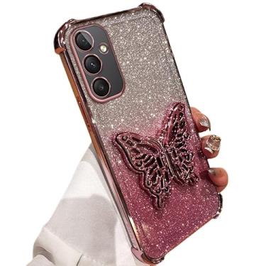 Imagem de Capa de telefone de silicone para Samsung Galaxy A35 5G capa com linda borboleta 3D com suporte oculto com glitter, moldura galvanizada em TPU, capa à prova de choque compatível com Galaxy A35 5G (3)