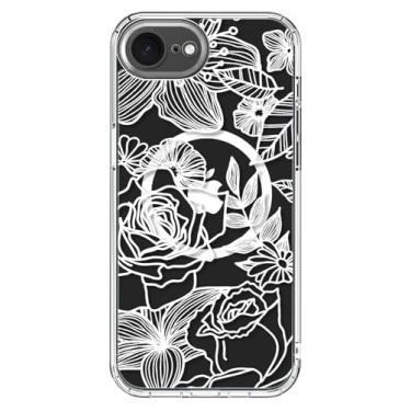 Imagem de ICEDIO Capa para iPhone 16e com protetor de tela - compatível com carregamento sem fio, proteção aprimorada da câmera, capa transparente com design floral moderno para mulheres - Elegante floral