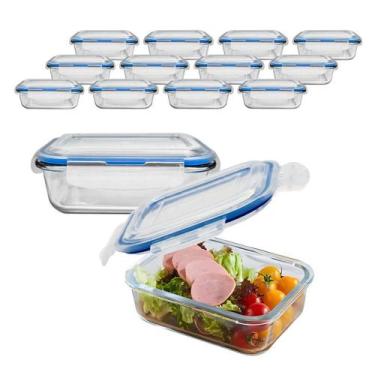 Imagem de Kit 12 Pote Vidro Hermético C/ Tampa Lock Marmita Fit 640ml - CLICK HO