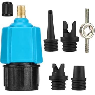 Imagem de Zwelocy Adaptador de bomba de prancha de remo, compressor adaptador de bomba inflável SUP, para barco inflável, prancha de stand up, cama inflável, bote, com 4 bicos de válvula de ar azul