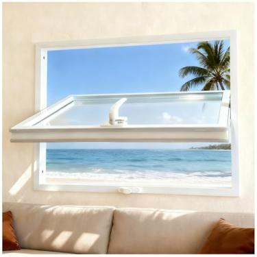 Imagem de Janelas de galpão, janela deslizante de rotação de 360°, janela de vidro de liga de alumínio com alças, janela de porão de montagem embutida para banheiro/cozinha/armazém/casa (branco, 45 x 61 cm)