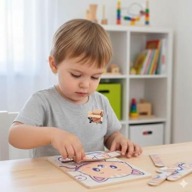 Imagem de Brinquedo Pedagógico Em Madeira Quebra Cabeça Montessori Infantil Baby (QC Gato)