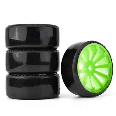 Imagem de LAFEINA RC Plastic Wheel and Tire Set, 63mm Hard Tyres for 1/10 Drift Car HSP Tamiya HPI Kyosho On-Road Drifting Car (Green, 10-Spoke)