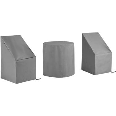 Imagem de Crosley Furniture MO75018-GY Conjunto de 3 peças de vinil reforçado de calibre pesado conjunto de capa de móveis ao ar livre (2 cadeiras laterais de jantar, mesa de bistrô), cinza
