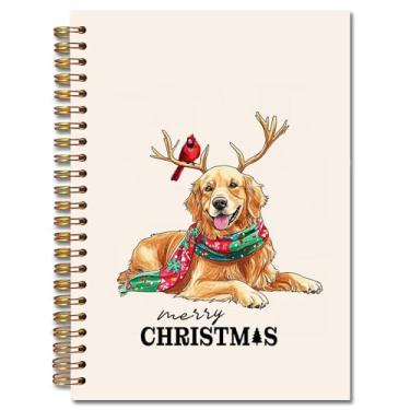 Imagem de Exqcom Caderno espiral Golden Retriever de Natal, presente para amantes do Golden Retriever, diário para mulheres, cardeal de Natal, capa dura, caderno, escritório, material escolar, 14 x 21 cm