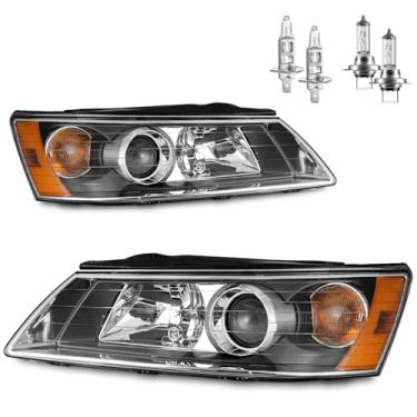 Imagem de Vizotae Conjunto de faróis para substituição de farol de halogênio Hyundai Sonata 2006-2008, farol alto/baixo com lâmpadas, lado do motorista e do passageiro