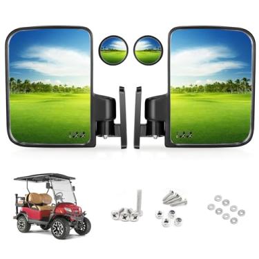 Imagem de 10L0L Espelho de carrinho de golfe sem perfuração espelhos laterais com espelhos de ponto cego, universal para Yamaha, carro de clube, EZGO, espelhos retrovisores laterais dobráveis ajustáveis vidro