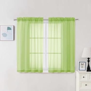 Imagem de Chyhomenyc Cortinas transparentes de limão 113 cm de comprimento, 2 painéis, cortinas curtas e arejadas de filtragem de luz, bolso moderno para varão para sala de jantar, quarto, 106 cm L x 113 cm C