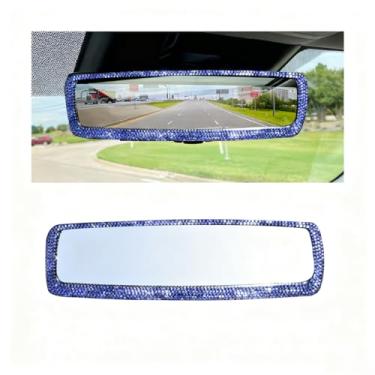 Imagem de FALVFUN Espelho retrovisor de carro brilhante, strass de cristal, diamante borda grande angular espelho retrovisor de veículo, decoração de interior automotivo panorâmica de clipe, universal para