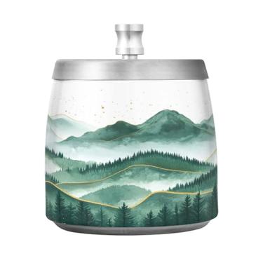 Imagem de SEHANY Cinzeiro Majestic Mountain Peak com tampa para cigarros, à prova de vento, sem fumaça, aço inoxidável, cinzeiros para uso interno e externo, grande, inodoro, para fumantes, decoração de