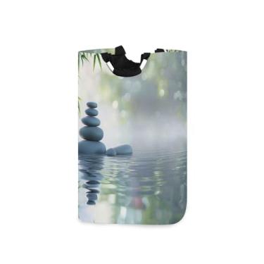 Imagem de ATTX Lindo cesto de roupa suja com pedras de bambu com alças acolchoadas – cesto de roupas dobrável à prova d'água para banheiro, quarto, dormitório, cesta organizadora de lavanderia resistente (274)