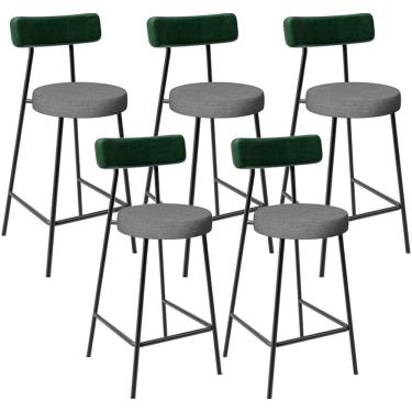 Imagem de Kit 05 Banquetas Baixa Cozinha E Sala Jantar Bancada Milão L02 Facto Verde Cinza Escuro - Lyam Decor