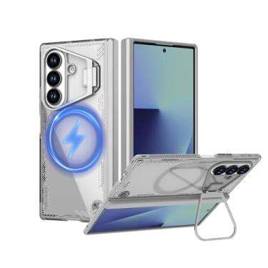 Imagem de Nillkin Capa para Samsung Galaxy Z Fold 7 Magsafe, suporte de câmera integrado e proteção magnética da dobradiça, transparente e antiamarelo, suporte ajustável, capa Z Fold 7 com suporte, cinza