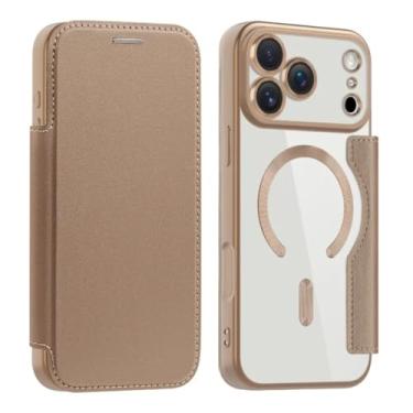 Imagem de SFDSUH Capa Flip Magnética em Couro PU com Revestimento Transparente e Suporte para Cartões para iPhone 16e (Para iPhone 16e/Dourada)