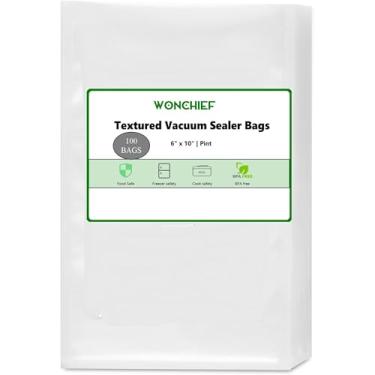 Imagem de WONCHIEF Sacos seladores a vácuo, tamanho 100 litros, 15 x 25 cm para economia de alimentos, textura de um lado, sacos de vedação a vácuo para armazenamento de alimentos, sacos sous vide seladores a
