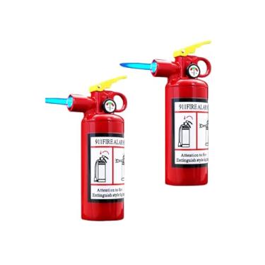 Imagem de Pacote com 2 maçaricos, isqueiro portátil recarregável de butano Big Jet Flame, cilindro de metal vermelho, à prova de vento, ajustável, mini maçarico de sopro para acampamento, churrasqueira, lareira