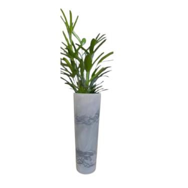 Imagem de Planta Artificial em Vaso Cilíndrico Cinza, Palmeira Decorativa, Folhagem Verde