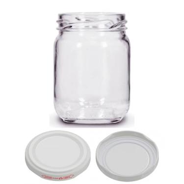 Imagem de Kit 10 unidades - Pote de Vidro Redondo Conserva 200ml - Tampas Brancas