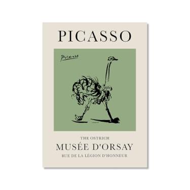 Imagem de Impressão em tela verde sálvia Pablo Picasso animais esboço arte de parede gato cão pássaro cavalo impressão linha abstrata desenho pôsteres para quarto casa escritório decoração (SKU17,30.5x40.6 cm =