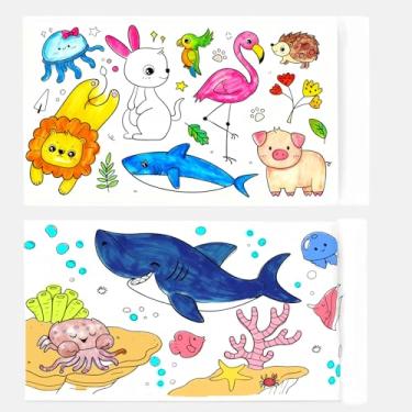 Imagem de RGHSZ 2 rolos de desenho infantil, rolo de papel de colorir de animais para crianças, rolos de pintura pegajosos de 29 x 29 cm, adesivos de parede adesivos de parede para presente de Natal para