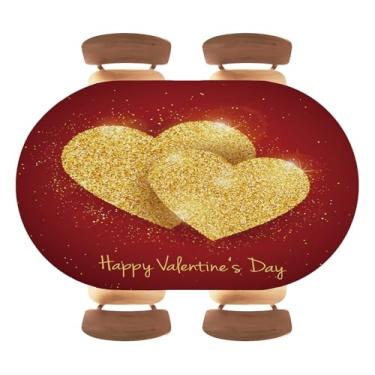 Imagem de ParadiseDecor Toalha de mesa oval Happy Card com borda elástica à prova d'água, fácil de limpar para jantar, festa de casamento, piquenique, serve para mesas ovais de 106,6 x 152,4 cm, estilo 78