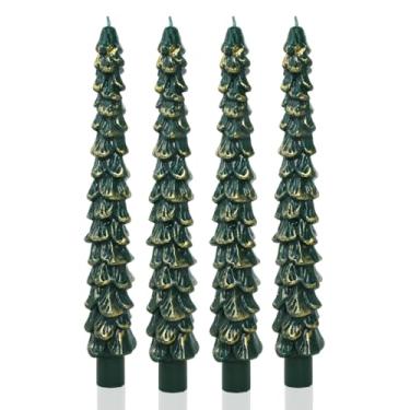 Imagem de Vela cônica para árvore de Natal, castiçal verde, sem cheiro, para decoração de mesa de Natal, centros de mesa de inverno, exibições do advento, decoração sazonal, conjunto de 10,4 cm, verde com
