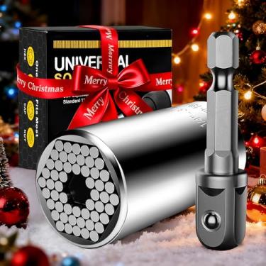Imagem de Conjunto de chaves autoajustáveis de presente de Natal para pai universal (7 a 19 mm) – serve para padrão 1/10.2 cm - 3/10.2 cm, super soquete com adaptador de furadeira, gadgets legais presentes para