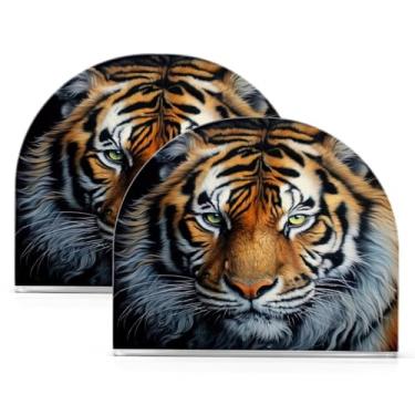 Imagem de Wassud Porta-guardanapos de acrílico com cabeça de tigre, dispensador moderno de guardanapo de papel em forma de U para mesa, cozinha, sala de jantar, bancada 2 peças (comporta 50-60 guardanapos)